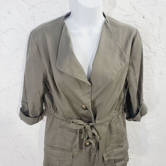 Anthropologie  Tabitha army military green button down belted tie jacket size 6 - Picture 11 of 13